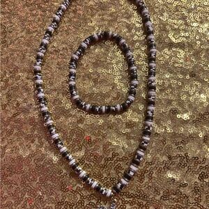 Elegant Black and White Beaded Necklace and Bracelet Set